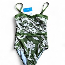 Brand New Cupshe Women's multi Swimsuit-one-piece XS Green/white floral