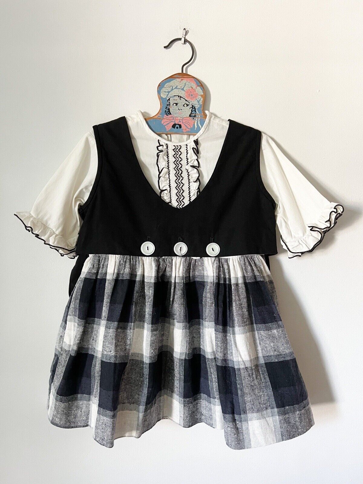 Vintage Montgomery Ward Black Plaid Dress Girls S… - image 1