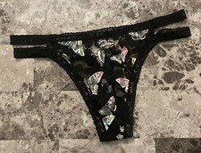 NWT VICTORIA'S SECRET PINK BUTTERFLY LACE DOUBLE STRAPPY SIDE THONG PANTIES