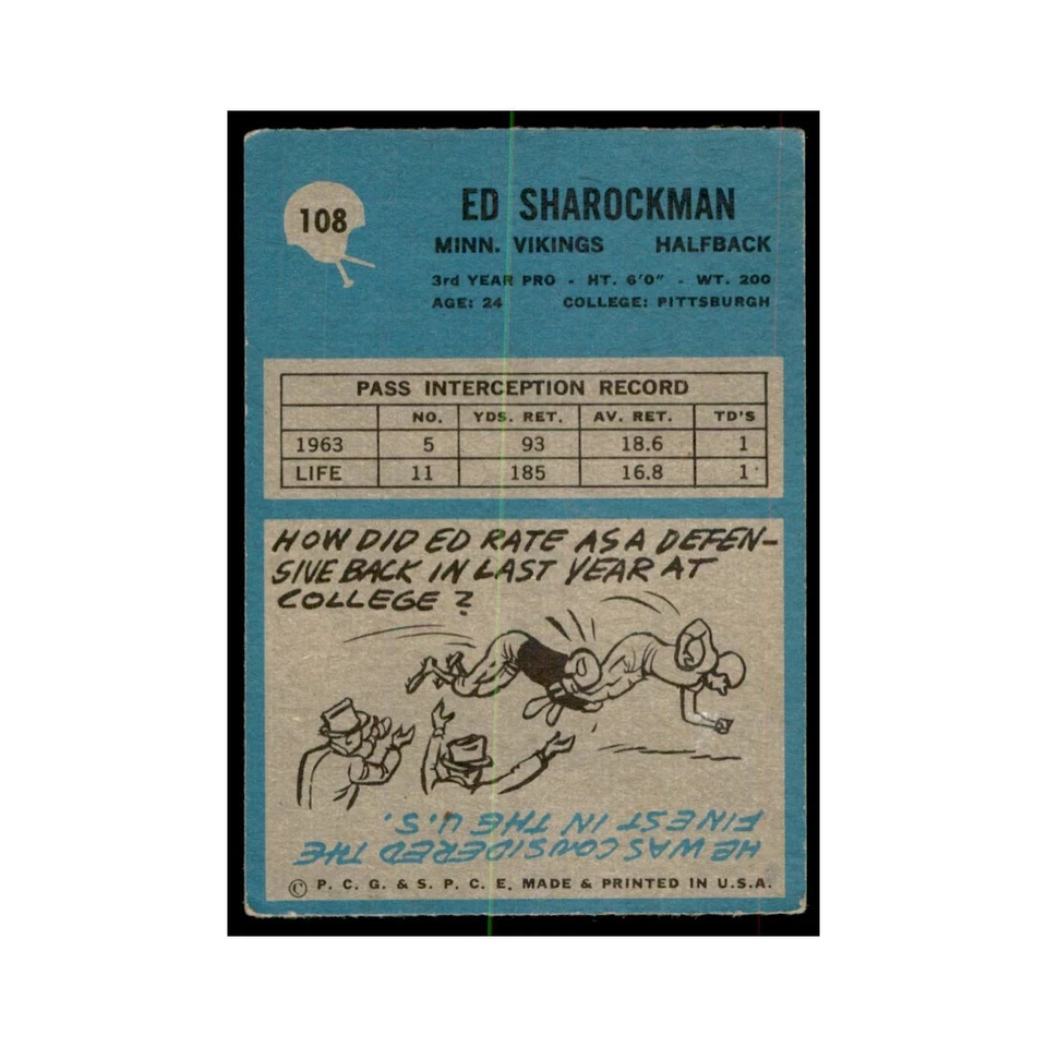 1964 Philadelphia (damaged) Ed Sharockman Football Cards #108 - Image 2 of 3