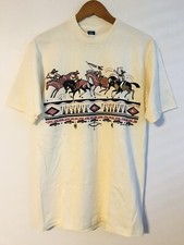 Vintage 90 s Native American Indian USA Single Stitch Cream Large T Shirt
