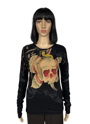 Ethnic Revolution 100% Cashmere Knit Skull Printed Pullover