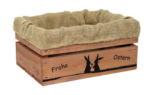 Holzkiste Druck Frohe Ostern Hasenpärchen verschiedene Farben und Stoffeinlagen - Bild 2 von 7