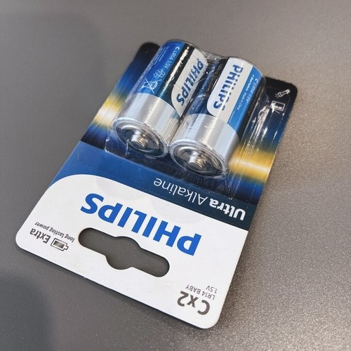 2 Philips Ultra Alkaline C Batteries 1.5v Blister Lr14 Baby 2bl Exp 2029 New - Picture 4 of 5