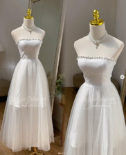 Simple Short Wedding Dresses Sleeveless Tea Length Bohemian Tulle Bridal Gowns