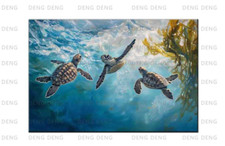 Baby Turtles Wall Art Prints,Sea Turtle Oil Painting,Wall Decor for Beach Lovers