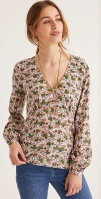Boden Sz 4 Petite Viola Floral Print V-Neck Viscose Long Sleeve Top