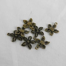 Lot of 7 Bronze Tone Five Petal Flower Charms Jewelry Making Scrapbooking Crafts