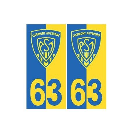63 ASM Clermont Rugby Yellow Bottom Blue Sticker Plate - Angles: Rounded - Picture 1 of 2