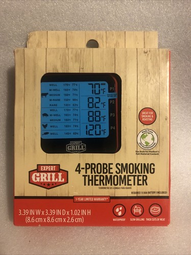 Expert Grill Digitales Fleischthermometer 4 Sonden Räucherthermometer 4 in 1