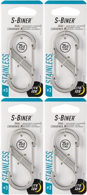 Nite Ize S-Biner Stainless Steel Dual Carabiner #3 - Stainless (4-Pack)