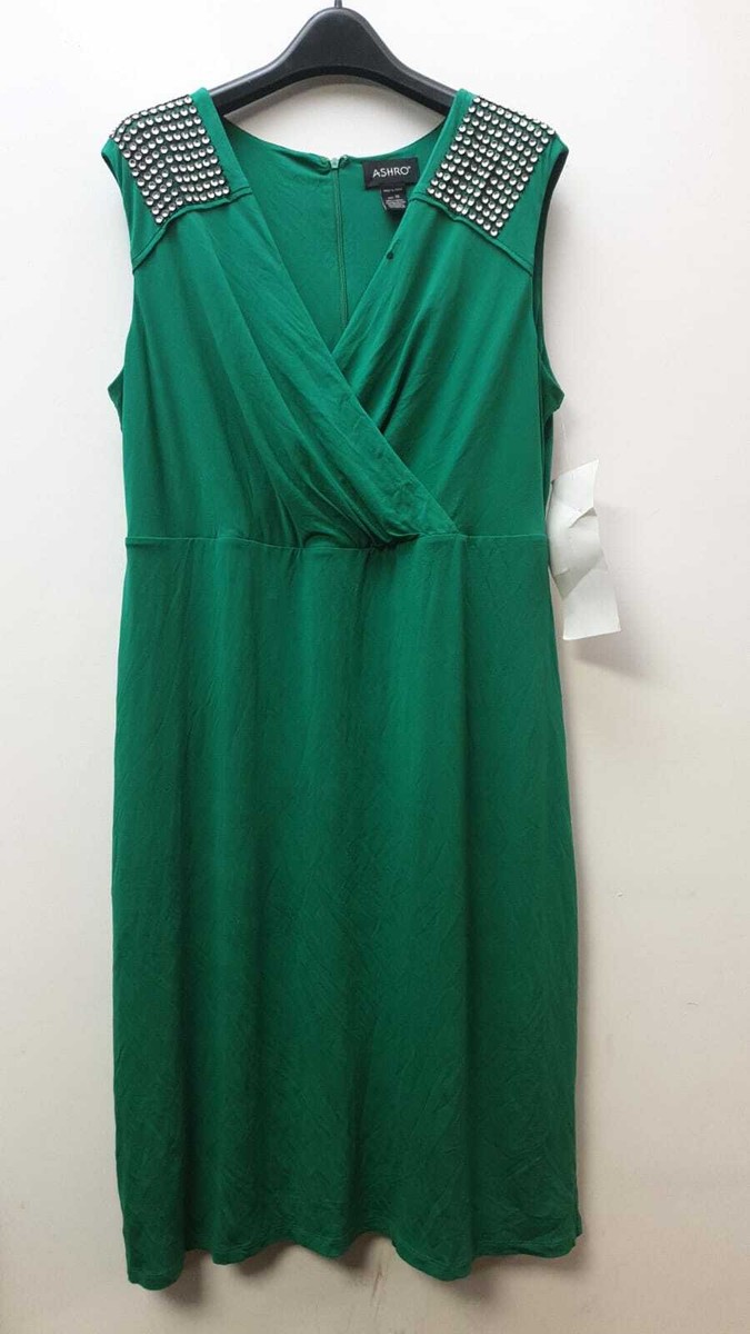 Ashro Cross Over Embellished Dress Green UK XL LN100 AA 04