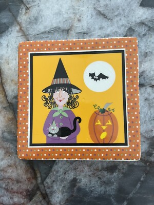 Witch Halloween Pumpkin Balck Cat Trivet Hot plate q3