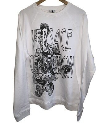 Brand New Versace Collection Mens White Black Dragon Crewneck Pullover Sweater