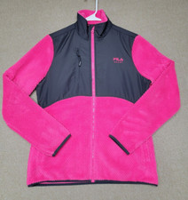 FILA SPORT Women's MEDIUM Pink Full Zip Fleece and Nylon Jacket Pockets Soft