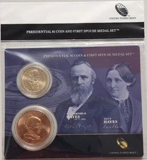 Presidential $1 Coin and Spouse Medal Set: Rutherford & Lucy Hayes