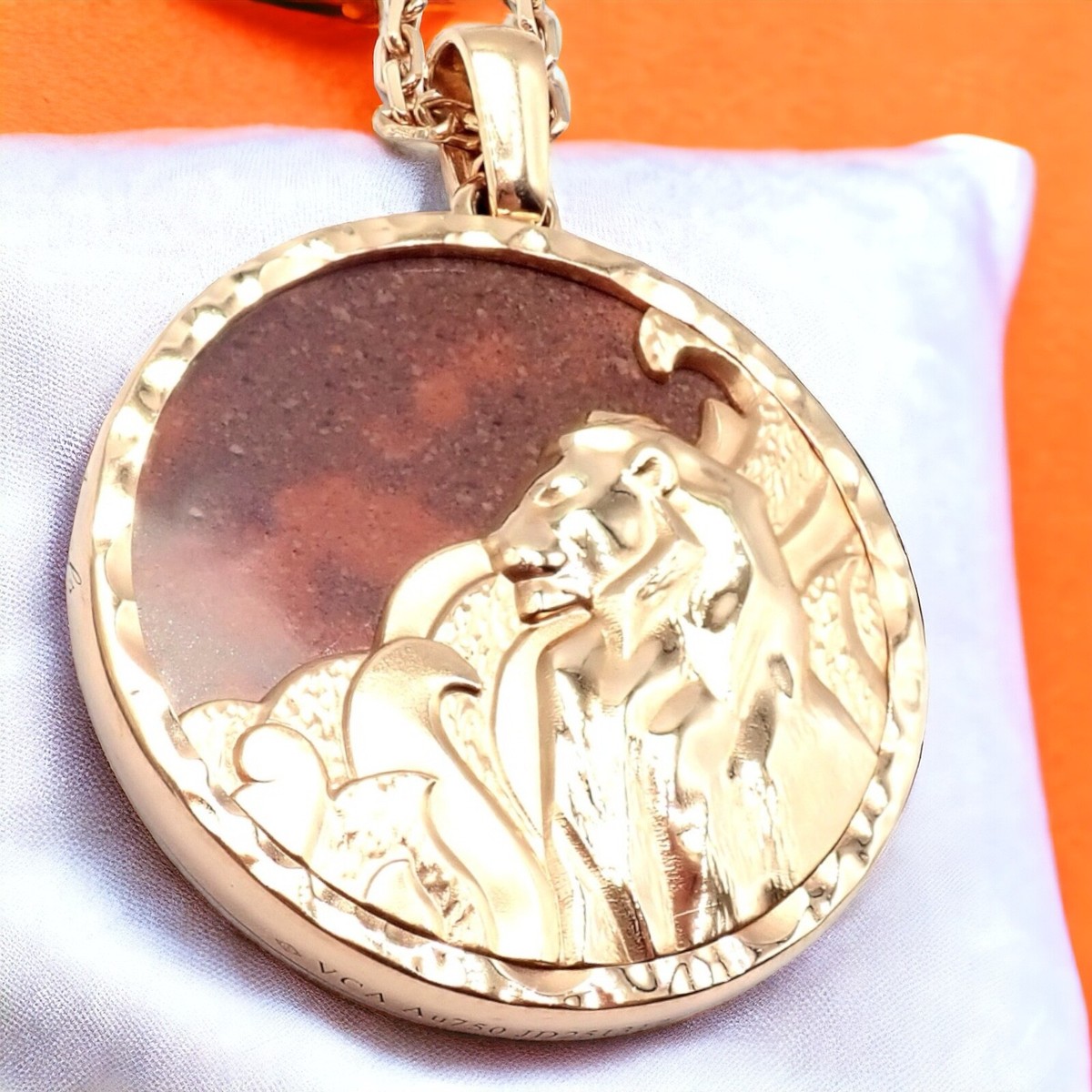 Van Cleef & Arpels Zodiaque 18k Rose Gold Leo Pendant Red Jasper