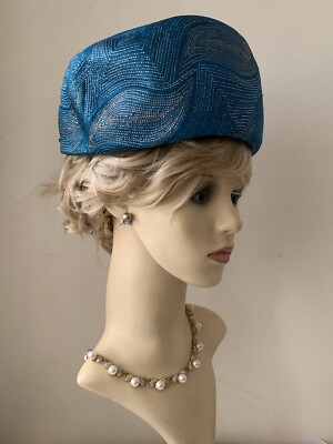 Turbanhut Derry Toms Vintage 60er türkis blau metallic Stoff mit Originalkarton