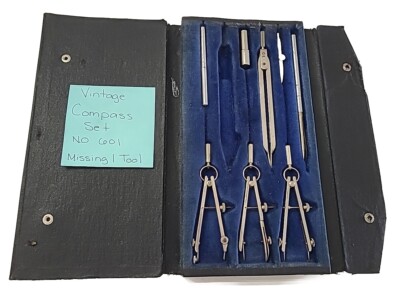 Vintage Compass Drafting Set Drawing Instruments Case No 601 Missing 1 Tool USA