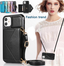 Crossbody Wallet PU Leather Card Holder Back Phone Case Cover For iPhone/Samsung