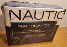 Nautica Sheet Set Kids Twin Blue White Color Block Spell Out Solid 3 Pc Navy New