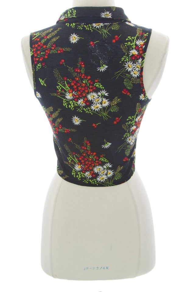PETITE Women's Black/Multi Floral Tie Front Top 26F39A US Size