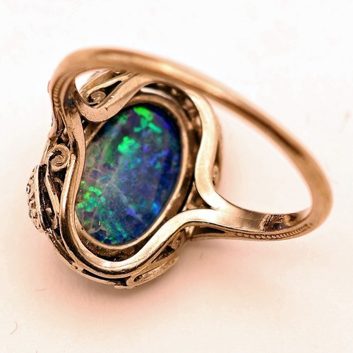Antique Art Deco ring black opal diamonds white gold great life gleam (7587) - Picture 3 of 13