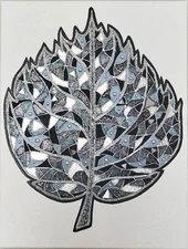 Original Canvas Painting LEAF, Silver, Acrylic 18 x 24 inches