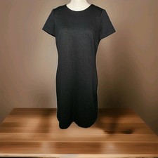 Calvin Klein Solid Black Windowpane Textured Short Sleeve Dress Size 10 Sheath