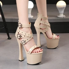 Roman Style Womens Platform Buckles Super High Block Heel Nightclub Sandals Sexy