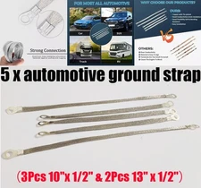 Universal Silver Car Wire Braided Ground Engine Cable Strap Kit With 5/16" Ring