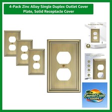 4-Pack Zinc Alloy Single Duplex Outlet Cover Plate, Solid Receptacle Cover