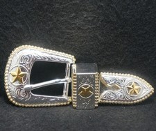 XB25159 NOS VINTAGE 1970s WESTERN STYLE FASHION SILVERTONE BELT BUCKLE SET