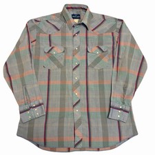 Vintage Wrangler Western Pastel Stripe Pearl Snap Long Sleeve Shirt Sz L 16-16.5