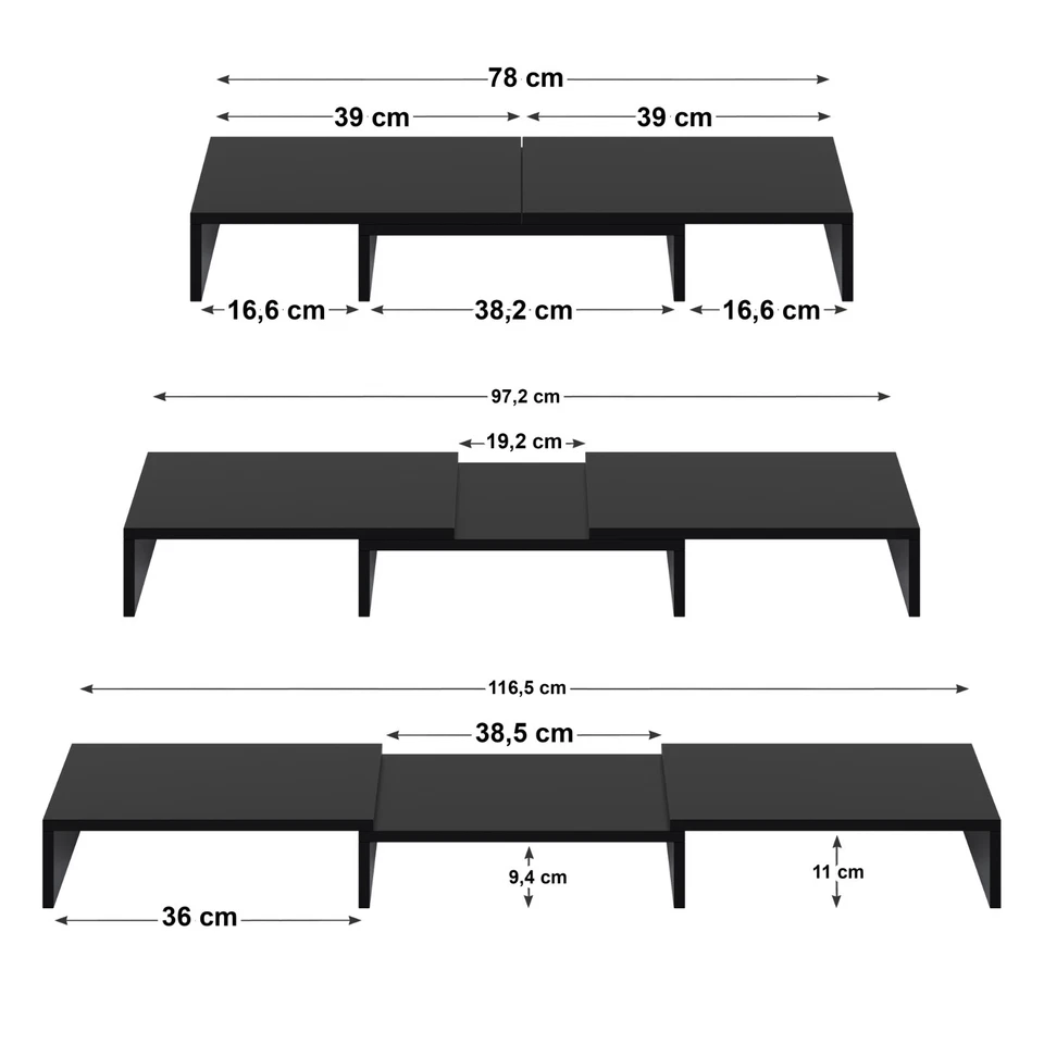 Monitoraufsatz Monitorerhöhung 12,6 cm, schwarz, Länge verstellbar, Schreibtisch - Bild 3 von 4