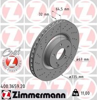 2X Bremsscheibe Zimmermann 400.3659.20 2 Bremsscheiben Vorderachse Vorne