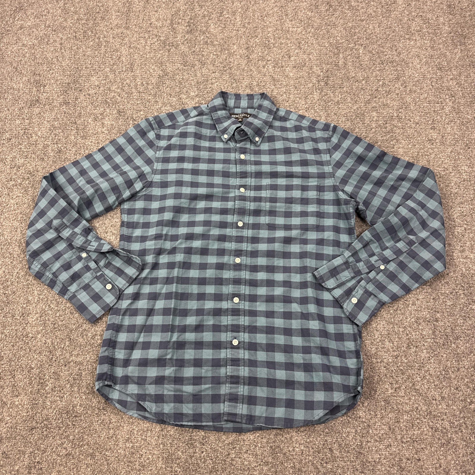 J.CREW Mercantile Shirt Mens M Blue Check Cotton Long Sleeve Button Down Casual