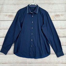 Ted Baker London Flip Cuff Button Down Shirt Men's Size 6/XL Blue Pinstripe