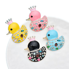 4PCS Crown Duck Enamel Rhinestone Brooch Pin Set Colorful Bird Lapel Pins Gift