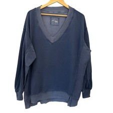 Aerie Blue Distressed Oversized V-Neck Terrycloth Cotton Sweatshirt Size M