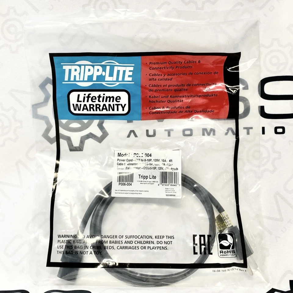 Lot of 3 Tripp Lite P006-004 Power Cords 4ft C13 to 5-15P 10A 125V AC Cable New - Image 3 of 4