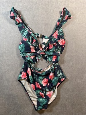 *Women s Verano Playa One Piece Swimsuit w/ Ruffles & Cutout Midriff Size S 
