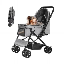 Dog Stroller for Large Medium Dogs & Cats with Reversible Handle, Foldable Pe...