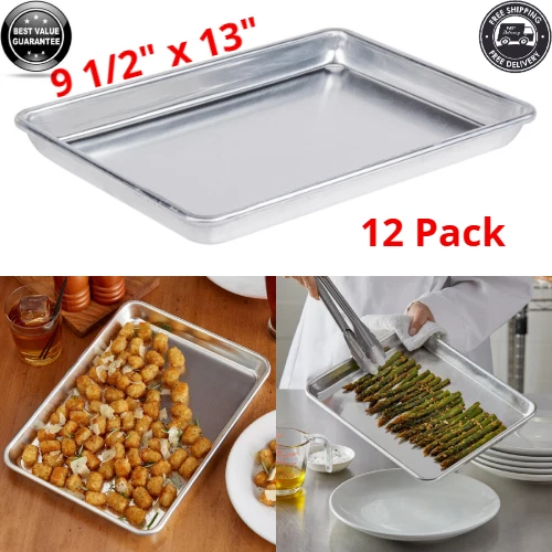 Aluminum Baking Sheet Pan Wire in Rim Stackable 9 1/2" x 13" Bun Trays 12 Pack