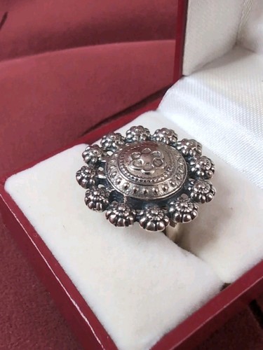 Incredibile anello rotondo vintage in argento sterling stile fiore bottone sole misura 6 - Foto 6 di 9