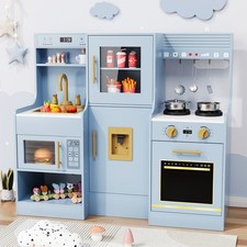 Kids Pretend Kitchen Playset Wooden Play Kitchen w/ Sink/Stove/Water Dispenser