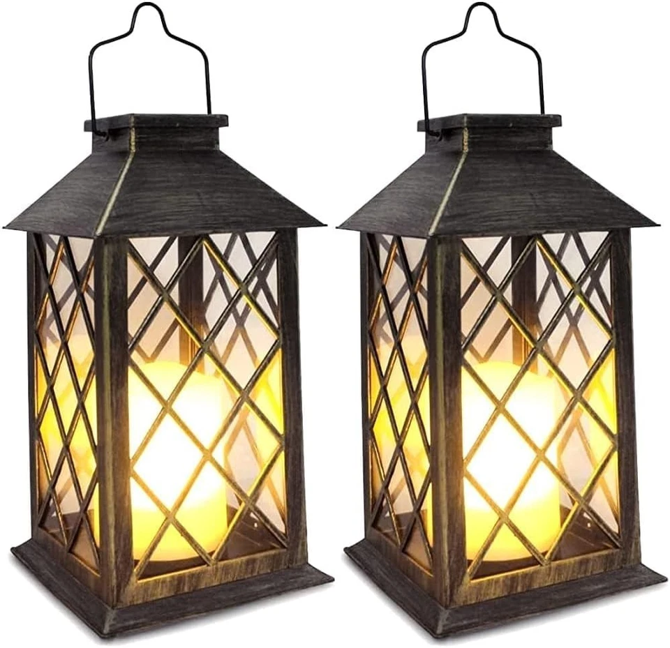 Stylish Outdoor Solar Lanterns - 2 Pack, Automatic LED Lights with Candle Effect - Image 3 of 4