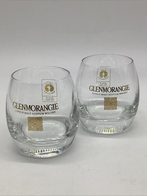 Set of 2 Glenmorangie Single Malt Scotch Whiskey Branded Glasses Gold Logo