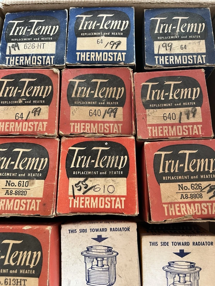 Termostatos Automotrices Tru-Temp De Colección Nuevo de Lote Antiguo Caja Abierta 13 Total-Swap Meet Flea Mkt Foto 2 de 2