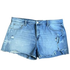 Time and Tru Denim Shorts Womens 18 Light Blue Excellent Distressed High Rise